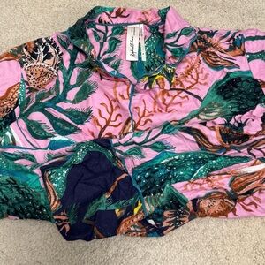 Anthropologie Pink and Green Tropical Print PJ set